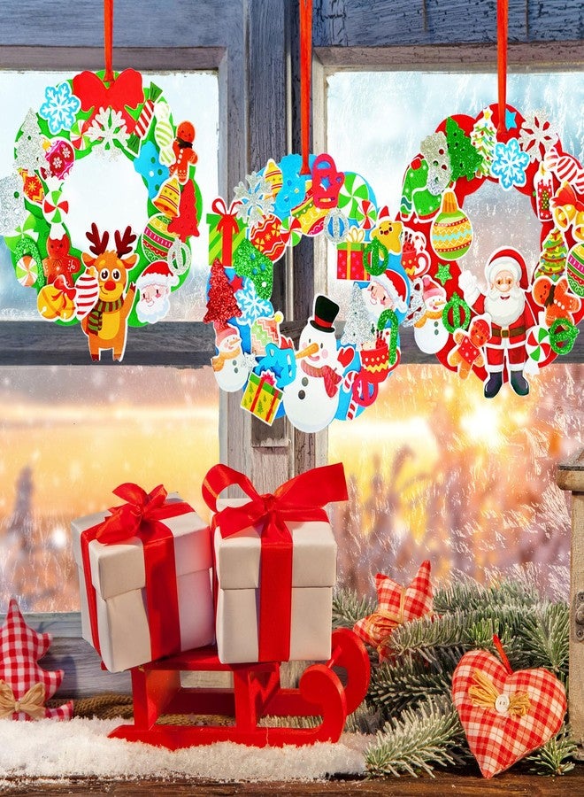 CUUSNNY 12 Sets Christmas Felt Wreath Crafts Kits,DIY Self Adhesive Xmas Sticker Santa Snowman Snowflake Bows Party Holiday Activities Decoration - Image 5
